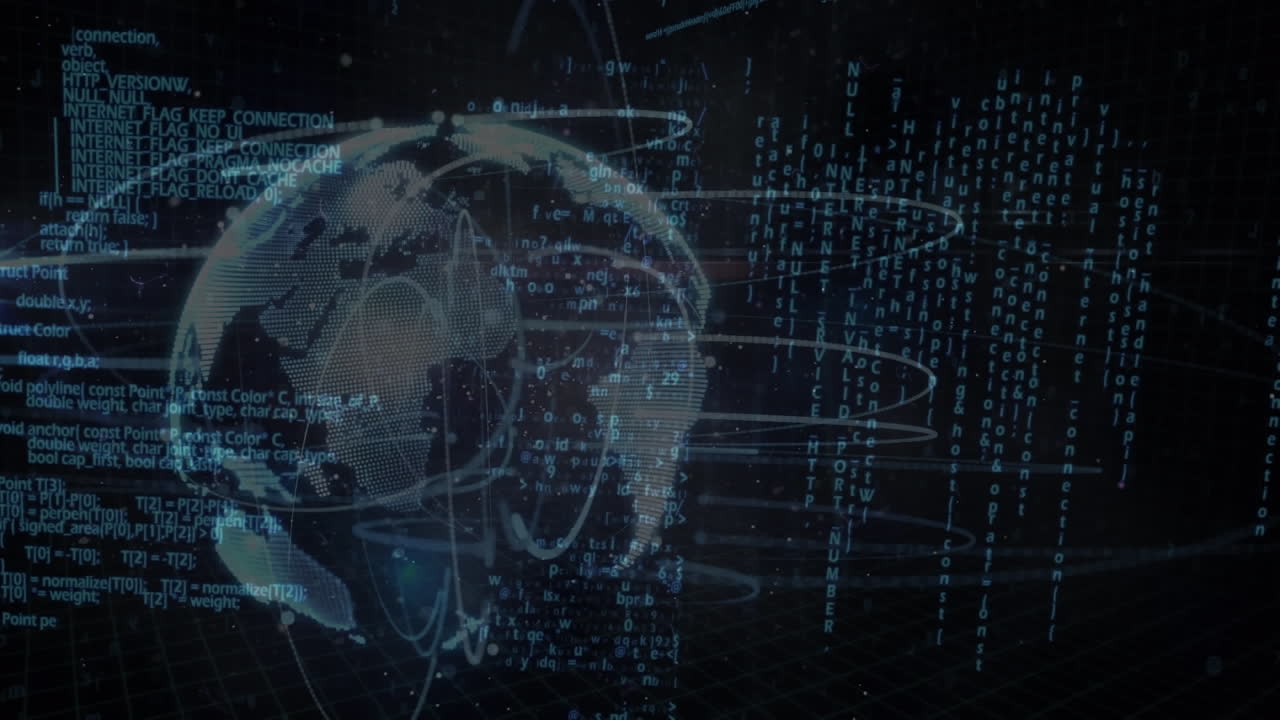 Animation of network of connections over globe with data processing