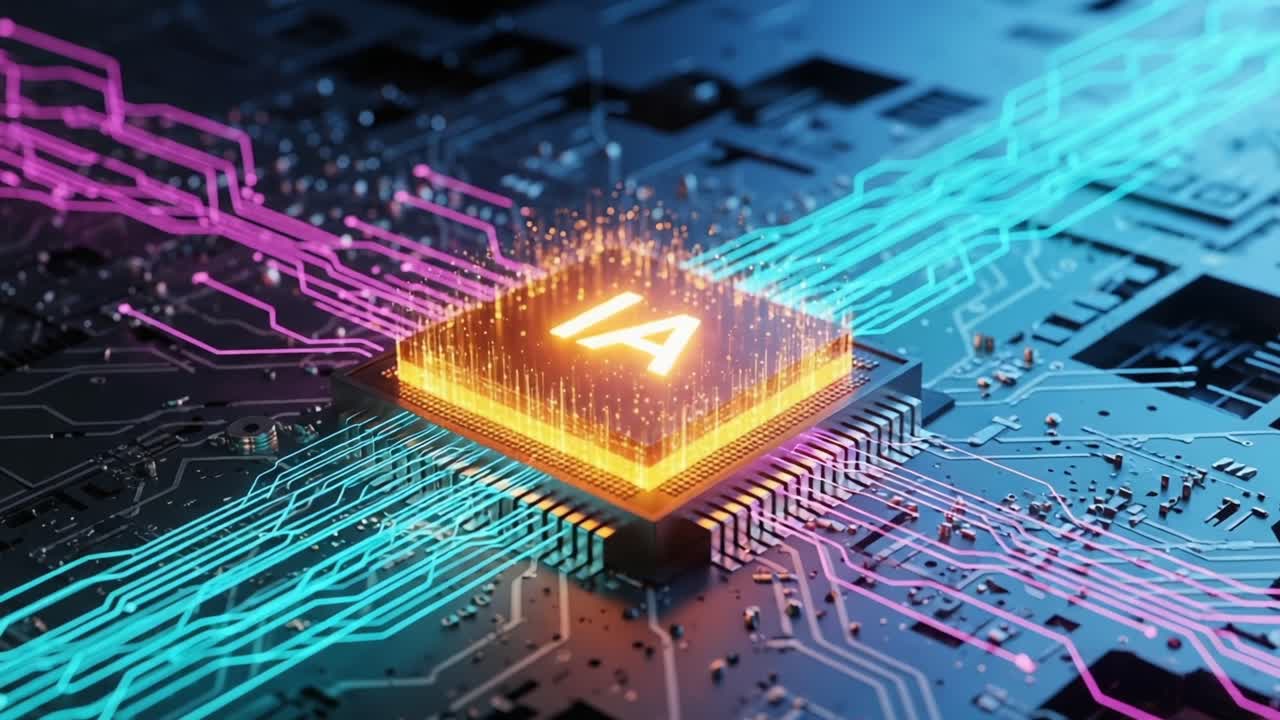 Captivating Visualization of an Integrated Circuit with Dynamic Circuit Pathways Showcasing Advanced Technology and Digital Innovation