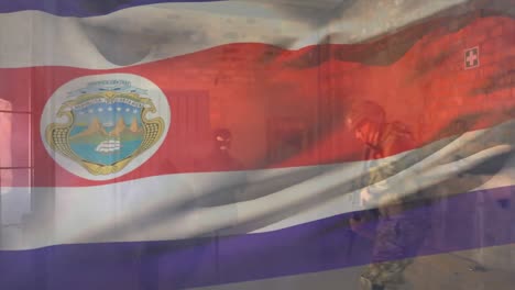 animation of flag of costa rica over diverse soldiers