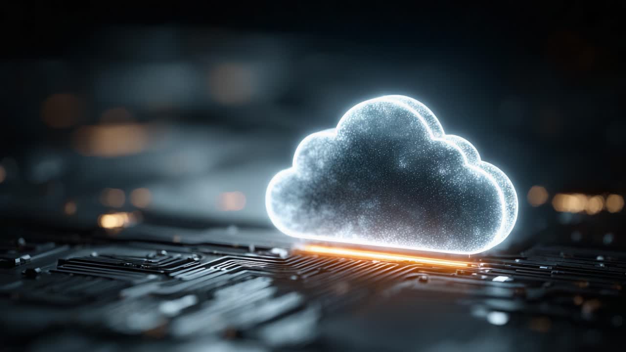 A Futuristic Cloud Icon Glowing Above a Circuit Board, Representing Advanced Technology and Cloud Computing Capabilities in a Digital Environment