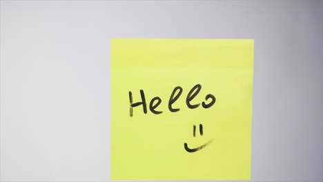 yellow sticky note with the word hello