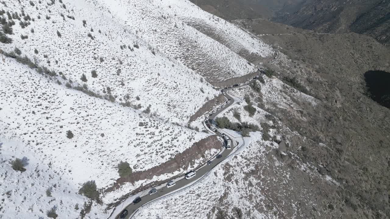 Route to Farellones in the Andes mountain range, Chile