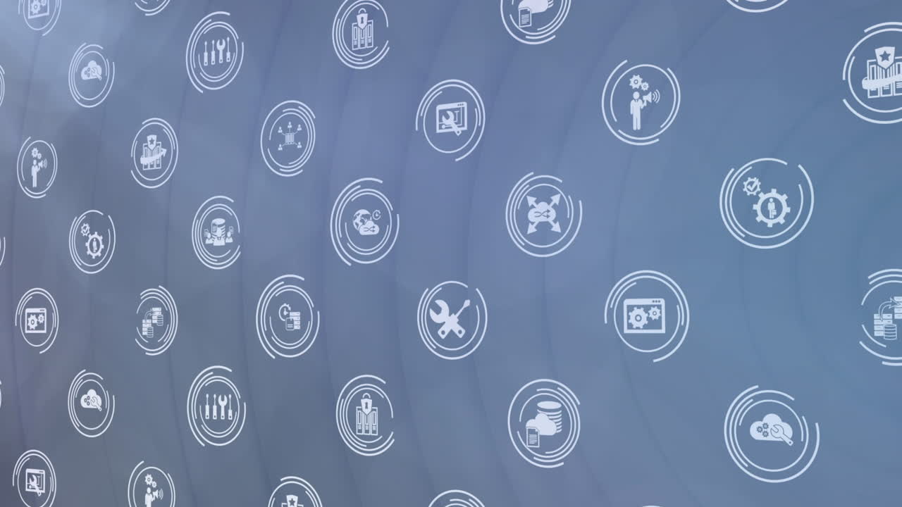 Animation of icon in loading circles over circular pattern against abstract background
