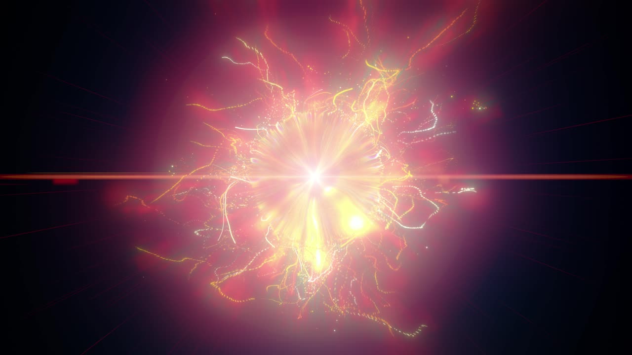 partículas rojas y amarillas brillantes que se extienden desde el centro en movimiento giratorio