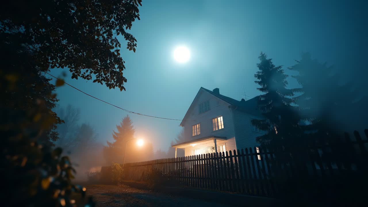 Haus nachts mit Vollmond