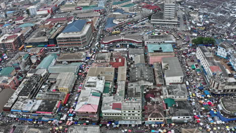 accra, the ghana, aerial drone shot of a big market in the centre of accra