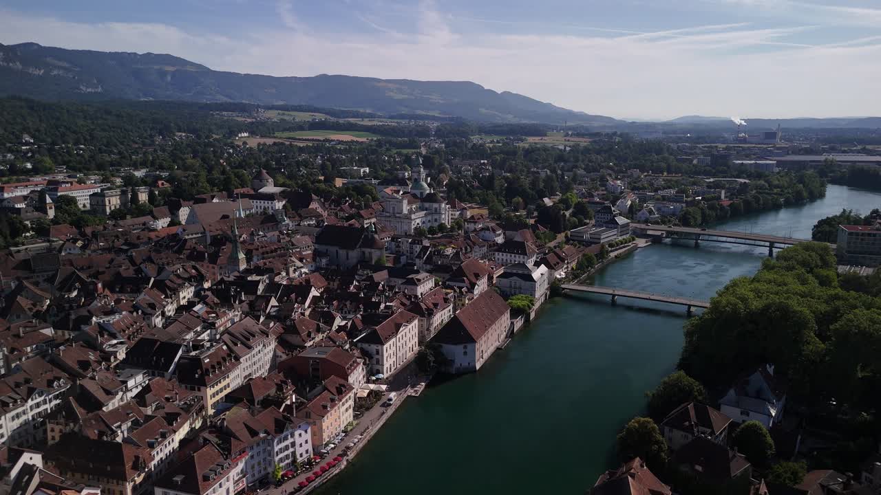 Bridge over Aare river in Solothurn medieval town Switzerland Europe