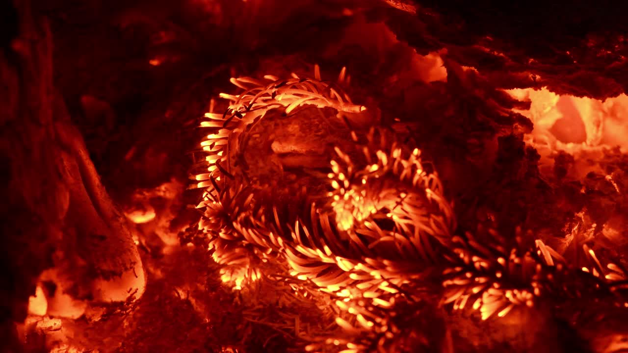 불빛의 오렌지색과 은색의 불꽃의 질감, 걱거리는 크리켓의 소리, 으로 볼 때.