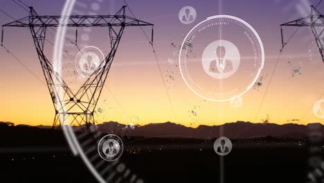 animation of networks of connections and globe with scopes over landscape