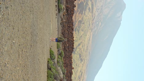 el niño solitario disfruta del paisaje volcánico en tenerife, vertical