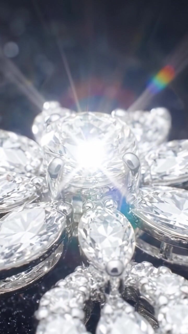 Un Primo Piano Scintillante di un Lussuoso Gioiello Adornato con Diamanti Scintillanti, che Mostra l'Artigianato Intricato e la Brillantezza Radiosa su uno Sfondo Scuro