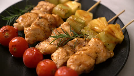 grilled chicken barbecue skewer on plate