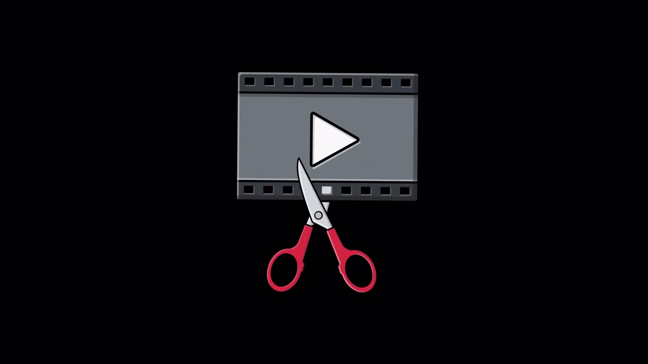 Ikon Beranimasi Gunting Memotong Strip Film untuk Editing Video