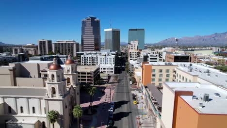 aerial pullout over st augustine cathedral in tucson arizona