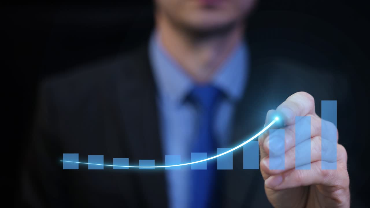 Rising chart, motion graphics animation, stock prices increasing over time