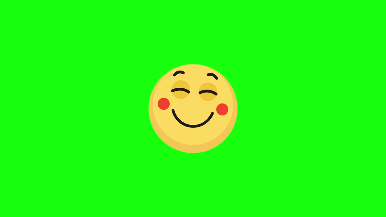Emoji felice che ammicca con guance rosee su schermo verde