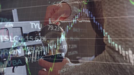 animación del procesamiento de datos financieros en la sección media de un barista preparando café en una cafetería.