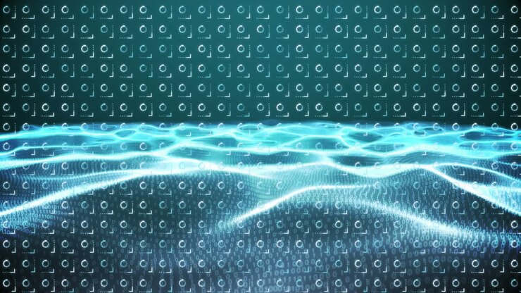 Animation of digital shapes moving over rotating loading circles on green background