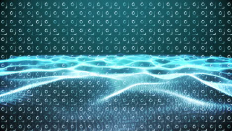 animación de formas digitales que se mueven sobre círculos de carga rotativos sobre fondo verde
