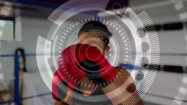 Turning scope scanning with woman boxing