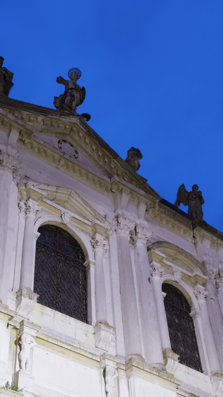 Architectural Detail of a Venetian Church at Night