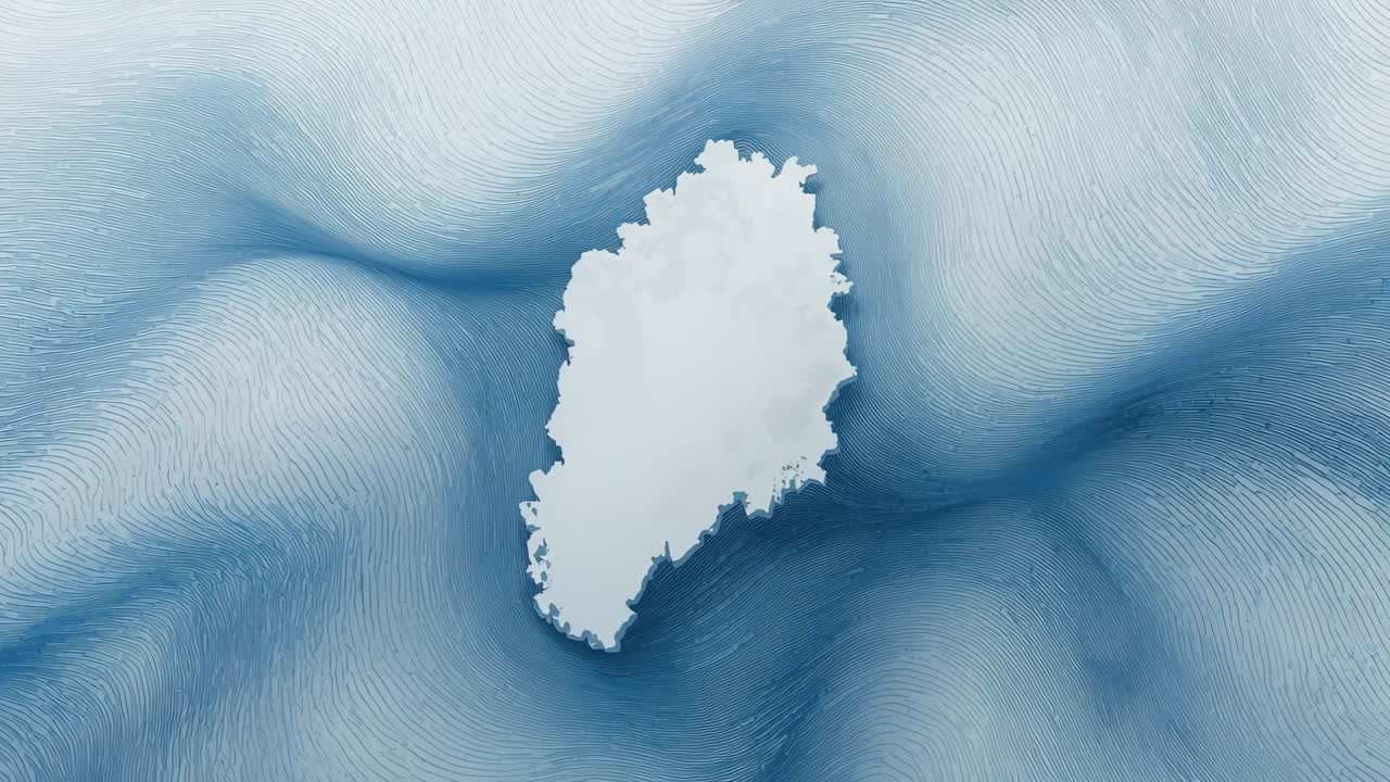 Avanzamento di frame che spostano le tracce blu attorno all'isola bianca centrale in alto, che mostra correnti e puntini