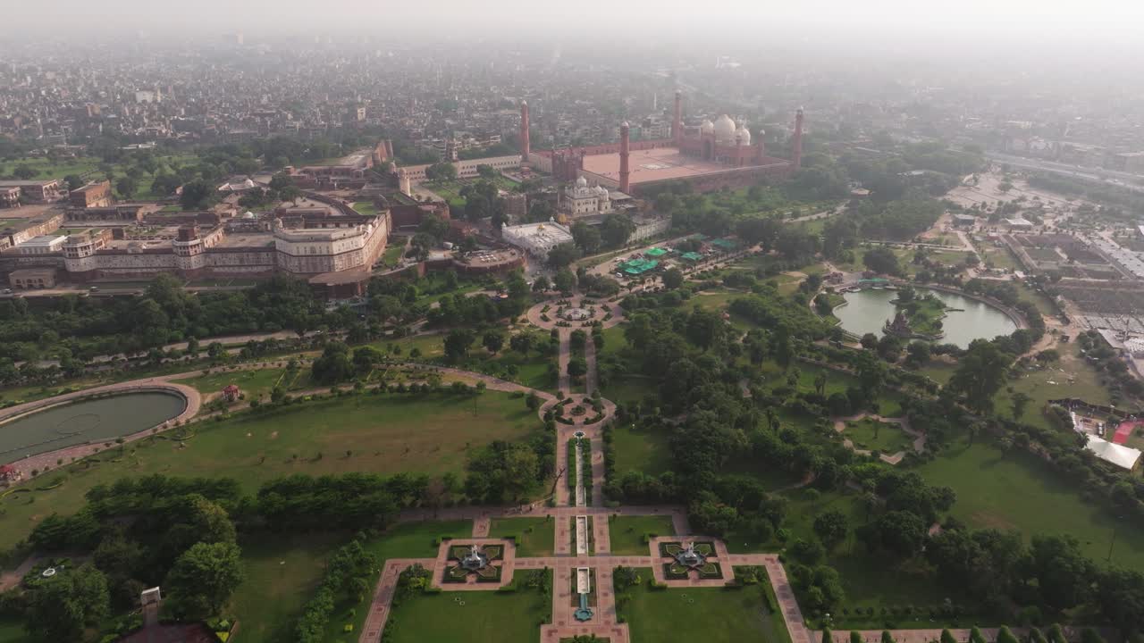 Aerial View of Lahore Fort and Badshahi Mosque, Pakistan