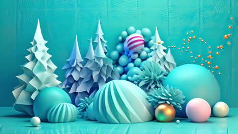 a festive painting of blue and pink christmas decorations