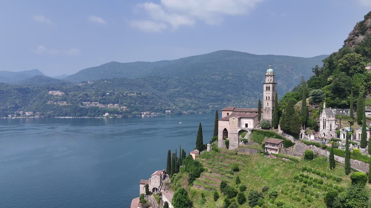 Church of Saint Maria Del Sasso Morcote Lake Lugano Switzerland aerial