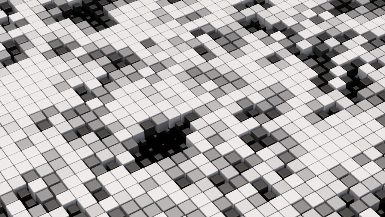 grupo de cubos blancos, grises y negros. animación abstracta, renderizado en 3d.