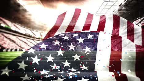 Colorful-confetti-falling-over-US-flag-against-stadium-