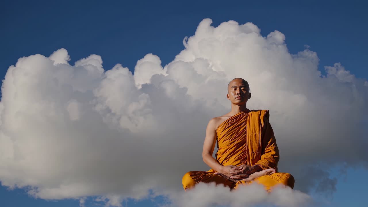 A low-angle video shot of a fluffy white cloud against a clear blue sky, capturing the serene