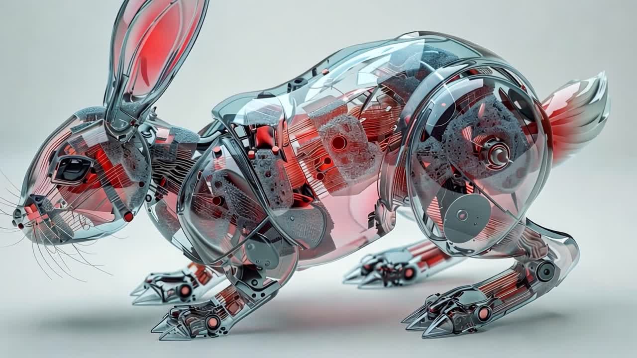Transparent Robotic Rabbit with Visible Mechanical Components