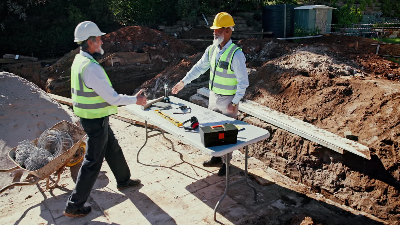 Construction site workers planning the project