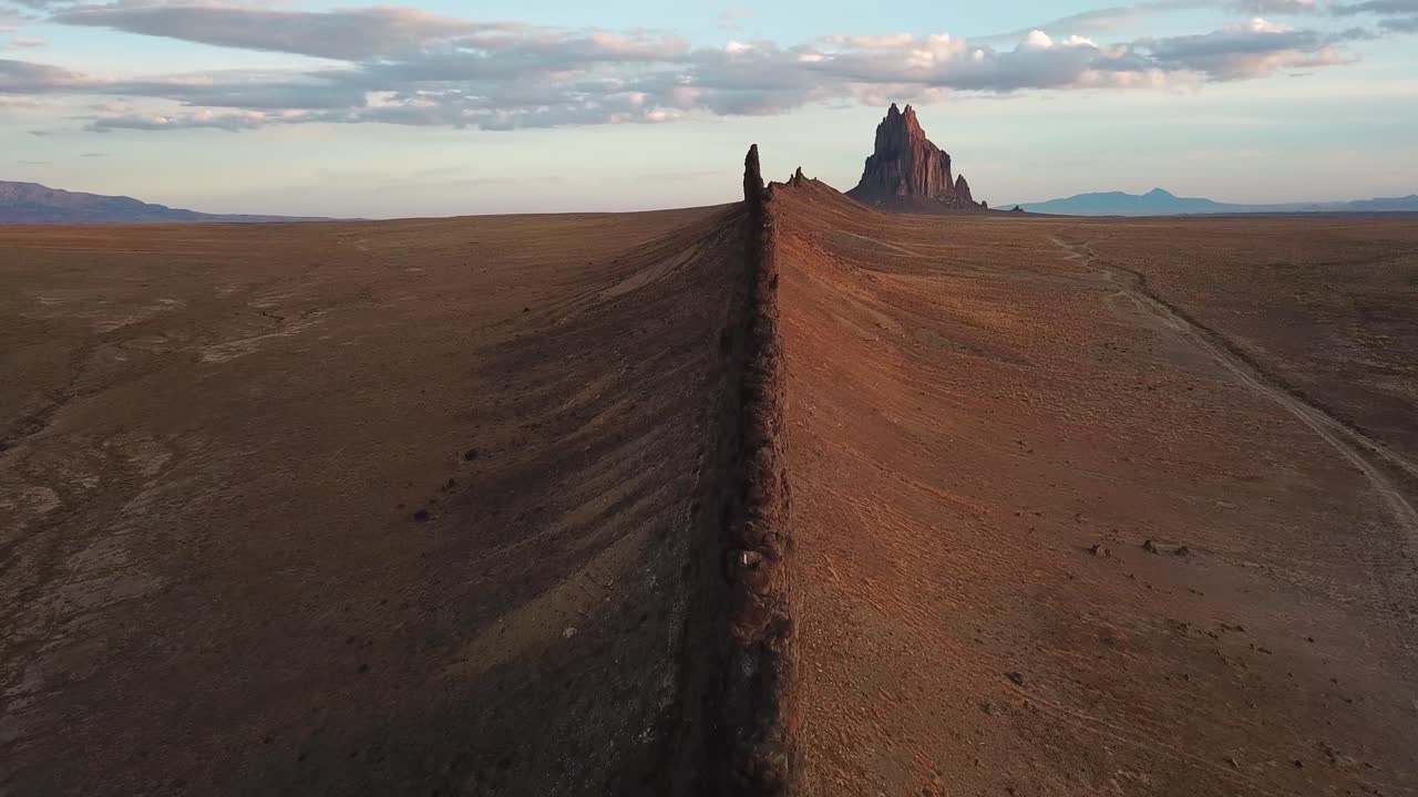 Aerial flight directly over beautiful rock formations in New Mexico