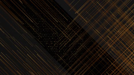 fondo de movimiento geométrico de tecnología negra con puntos y líneas doradas