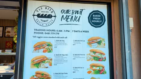 menu board showcasing vietnamese sandwiches and prices