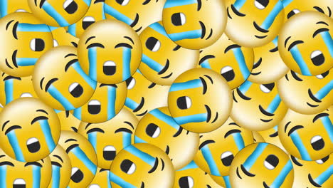 animación digital de varios emoji de rostro llorando que caen contra un fondo negro
