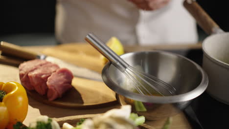 food preparation in kitchen