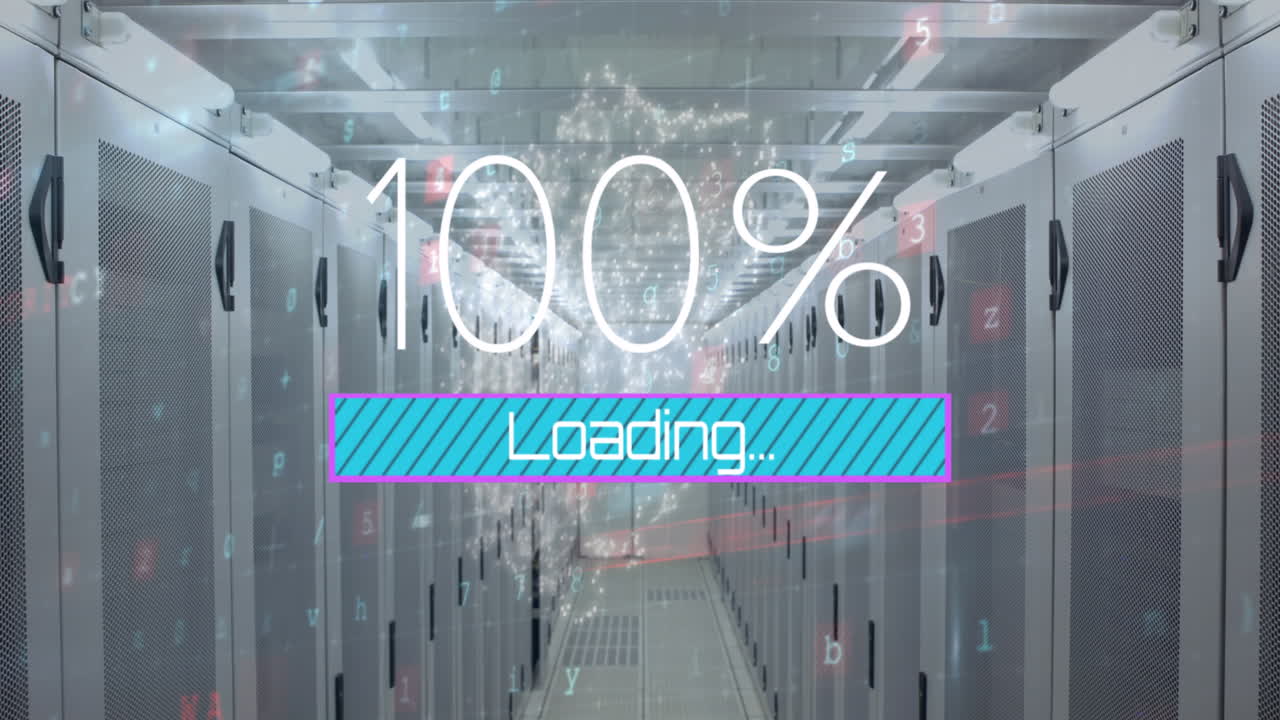 Animation of security shield and data processing and processing over computer servers