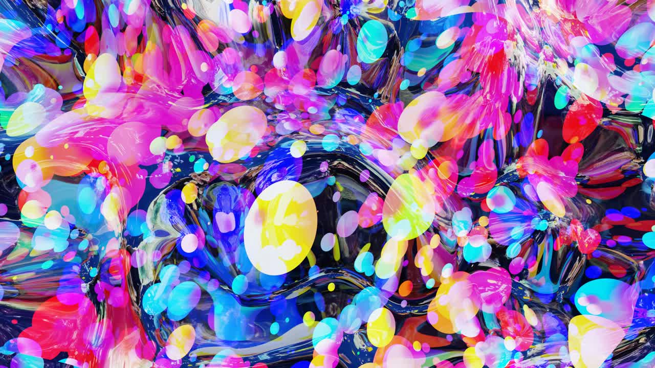 빛나는 반이는 표면의 추상적인 루프 된 배경은 무지개 색의 원과 함께 파란 투명한 액체처럼 4k의 색 gradient와 함께 아름다운 창조적 인 배경입니다.