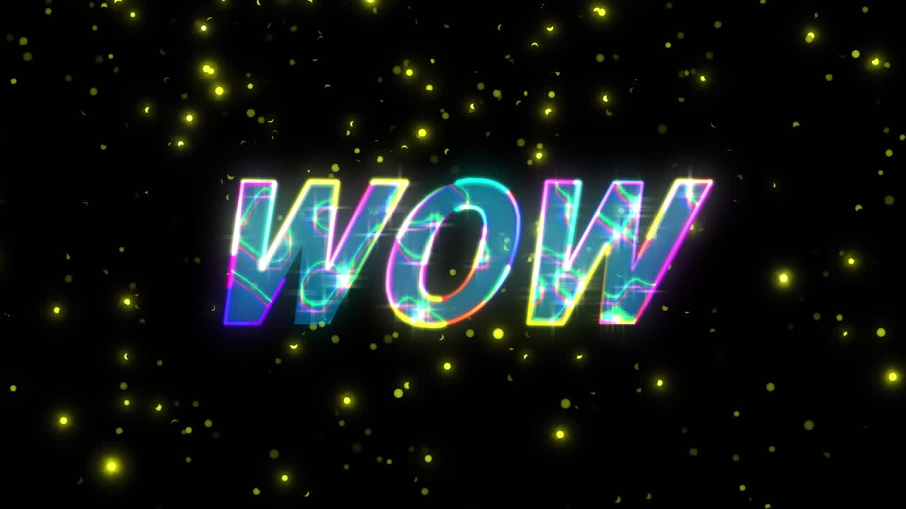 노란색 불빛이  ⁇ 박이는 와우 텍스트의 애니메이션
