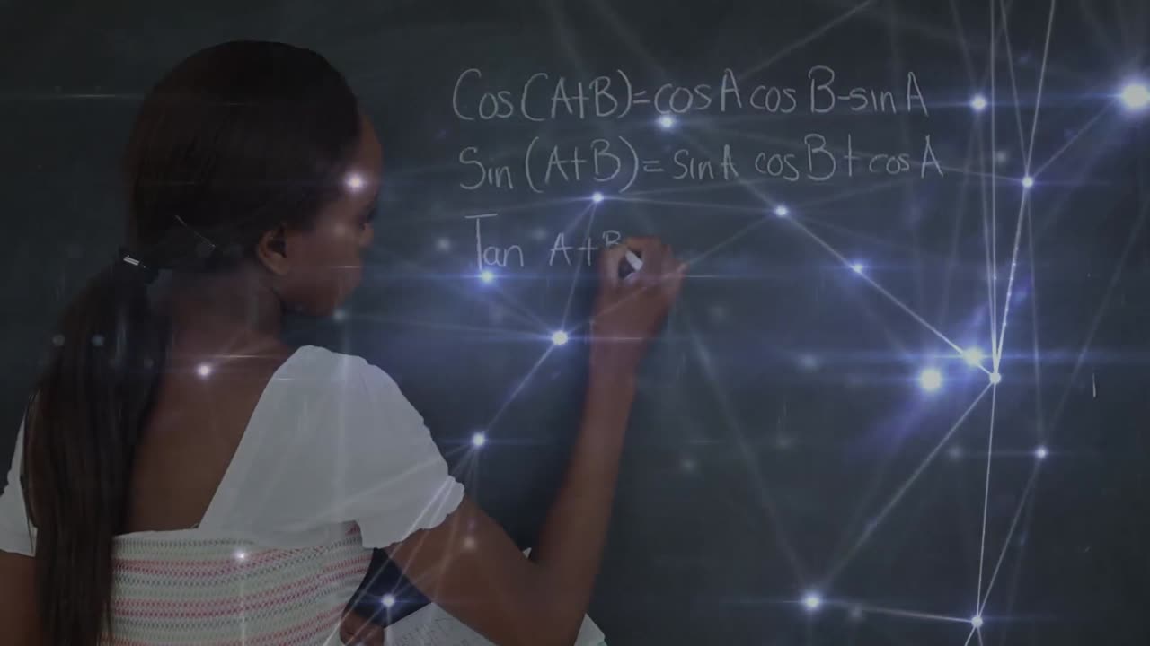 Animation of network of connections over african american female student