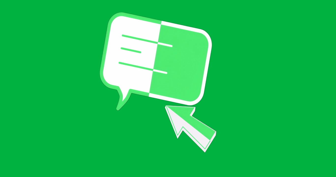 Two-tone chat bubble and arrow cursor floating on transparent background, showcasing tech interface