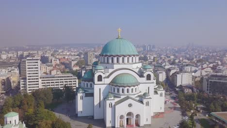 beautiful descending 4k aerial shot of famous saint sava temple, belgrade