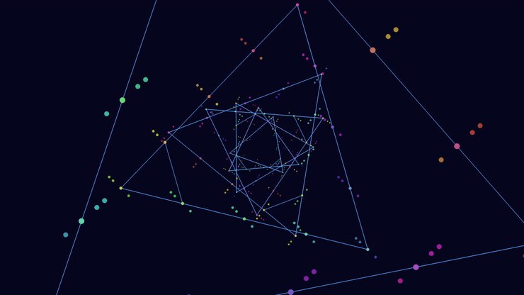 Abstract polygon network tunnel with glowing nodes, futuristic data flow background