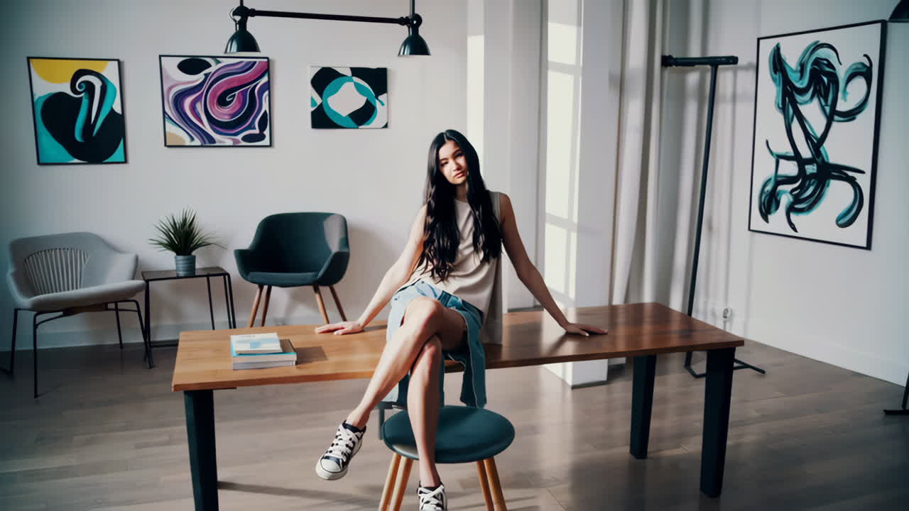Young woman posing in a modern home