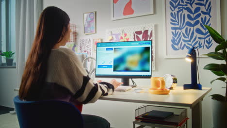 mujer trabajando desde casa en la computadora