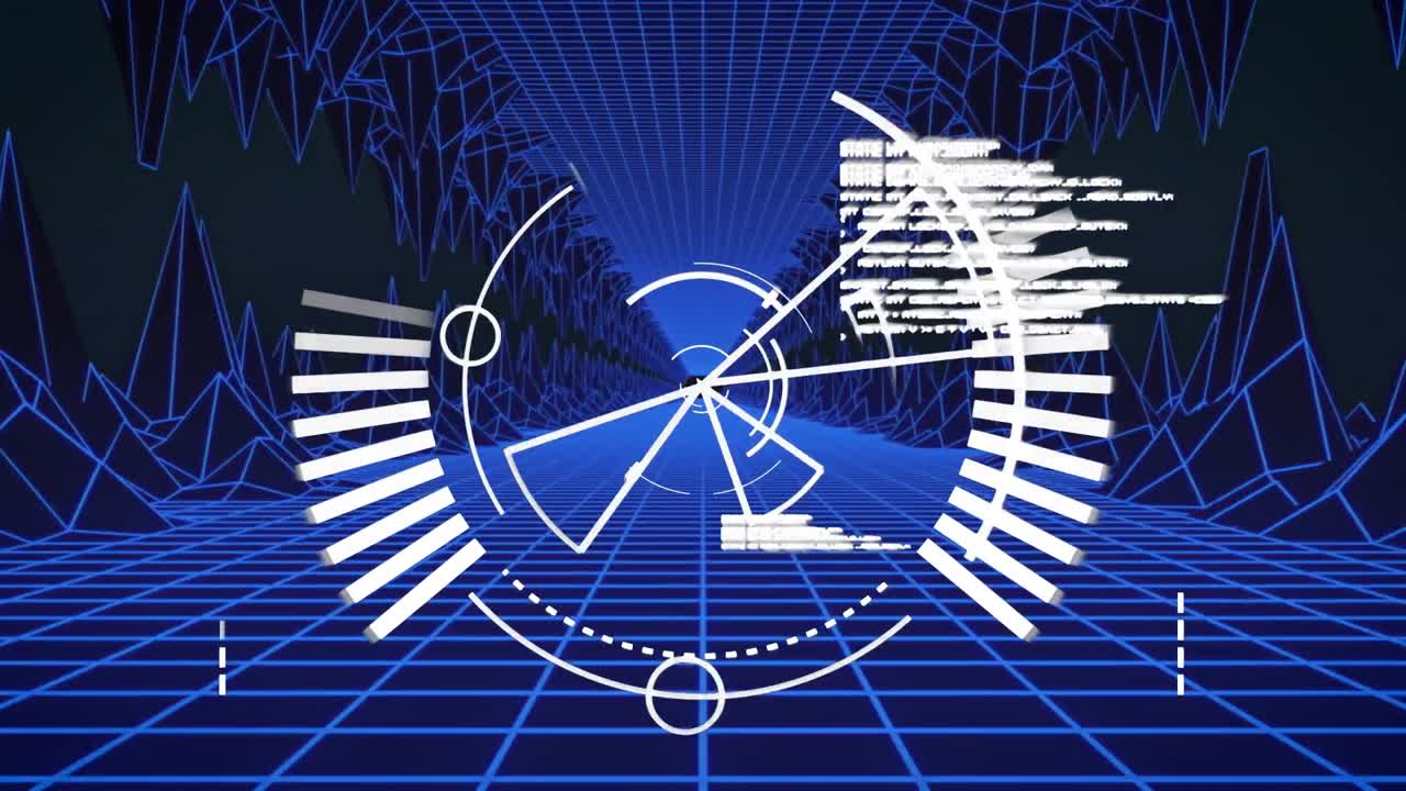 파란 터널에서 범위 스캐닝과 데이터 처리의 애니메이션