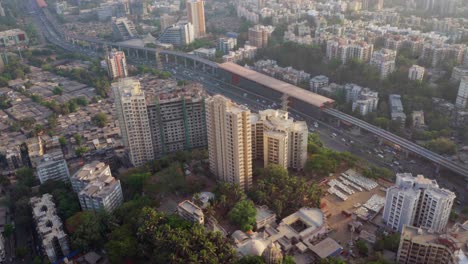 City-view-from-a-height-during-the-evening-time,-the-golden-hour-of-the-sunset